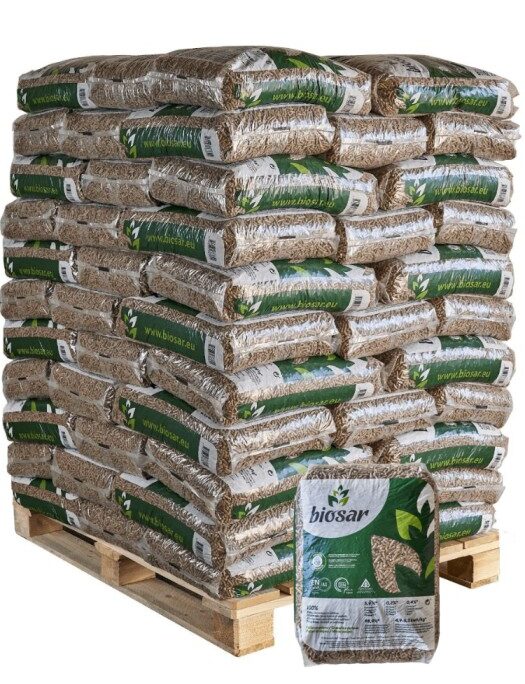 Pellet drzewny Biosar – paleta 77 worków po 15 kg