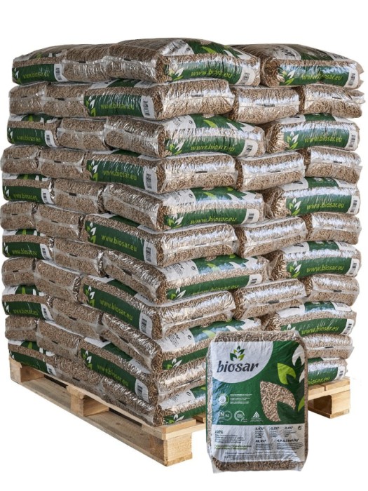 Pellet drzewny Biosar – paleta 77 worków po 15 kg